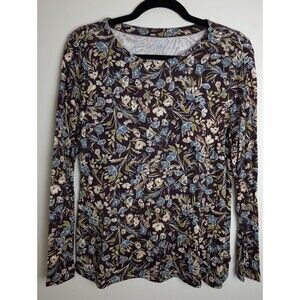 J. Jill Womens Simply Supima Crew Neck Tunic Top Medium Black Blue Stretch Boho